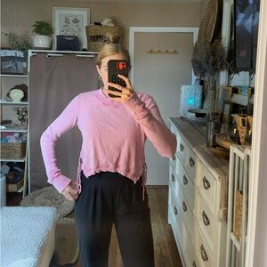 Free people pink waffle knit long sleeve sweater style